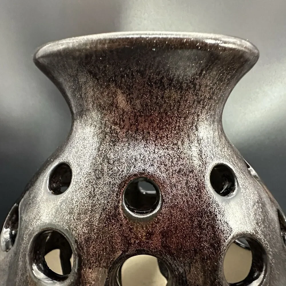 Vintage Sculptural Pierced Ceramic Vase Brutalist Ikebana Scandinavian Decor